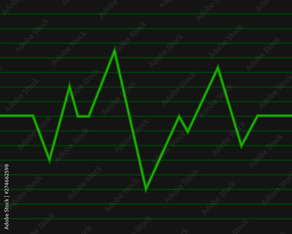 Green heart beat on a black background, vector
