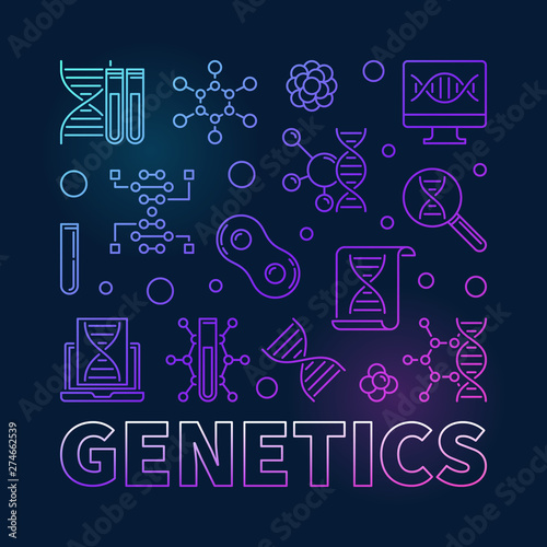 Genetics vector square colorful concept illustration in thin line style on dark background
