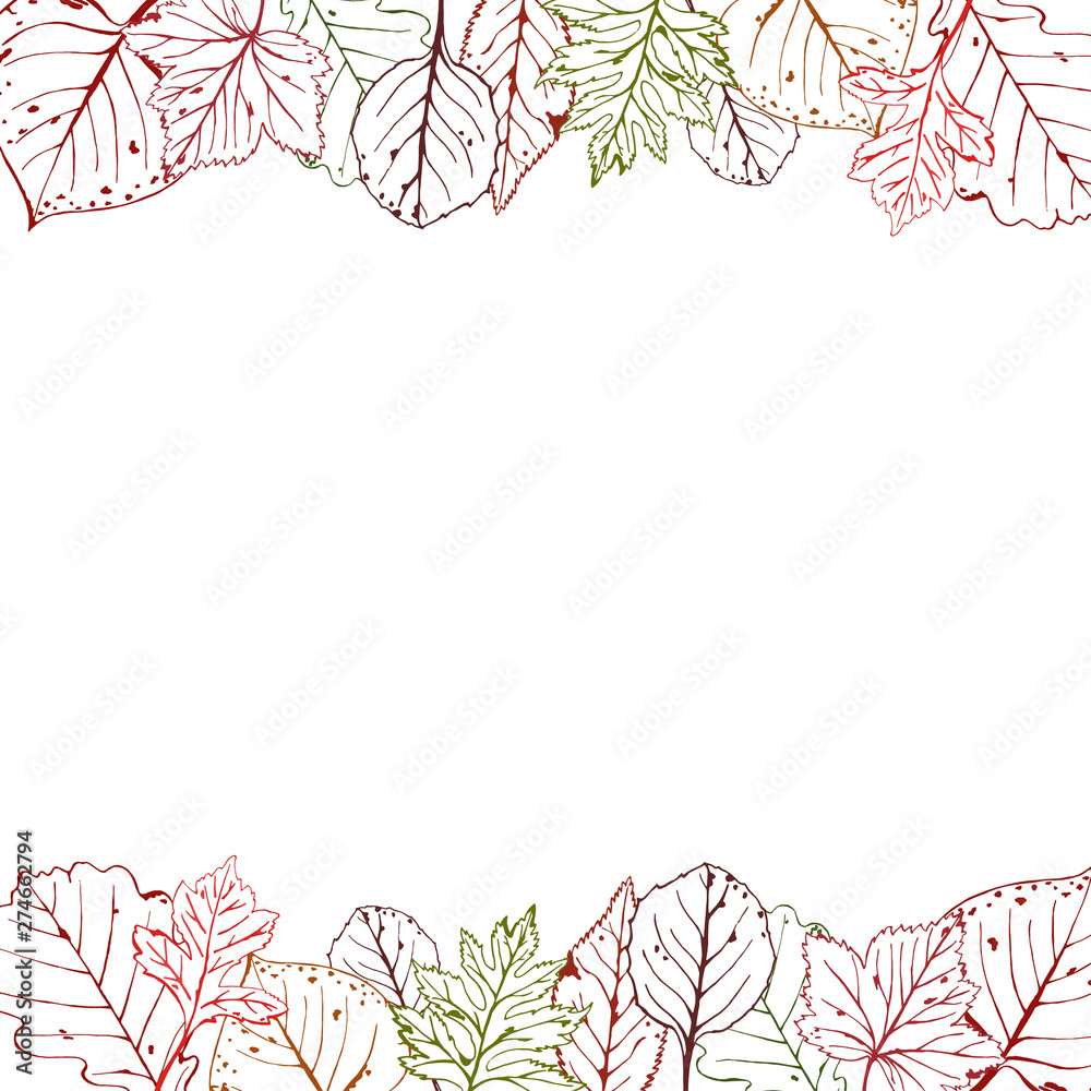 Obraz premium Vector illustration of autumn with space for text. Hand drawn. Seasonal illustration with leafs.
