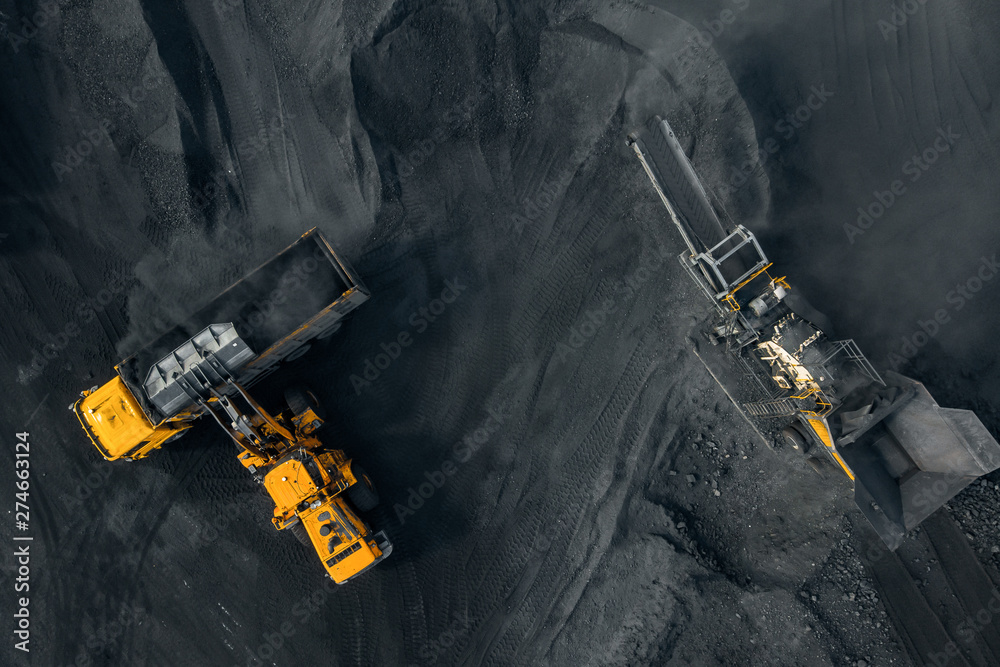Open pit mine, Coal grinder industry, top view aerial drone Open pit mine, Coal grinder industry, top view aerial drone