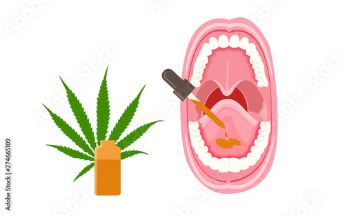 Sublingual CBD Oil Drops illustration about cannabis as herbal alternative medicine and chemical therapy, healthcare and medical science vector. photo