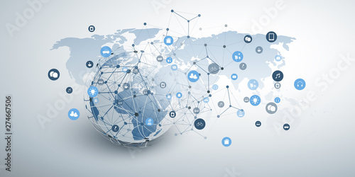      Internet of Things, Cloud Computing Design Concept with Icons - Digital Network Connections, Technology Background 
