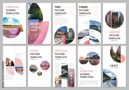 Creative social networks stories design, vertical banner or flyer templates with with circle elements, round shapes. Covers design templates for flyer, leaflet, brochure, presentation, advertising.
