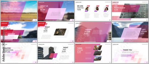 Minimal presentations design, portfolio vector templates with colorful gradient geometric background. Pink design. Multipurpose template for presentation slide, flyer leaflet, brochure cover, report