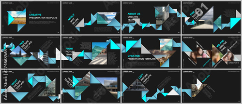 Minimal presentations design, portfolio vector templates with colorful triangle origami paper elements. Multipurpose template for presentation slide, flyer leaflet, brochure cover, report, marketing.