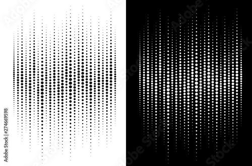Halftone gradient white circle dots texture isolated on  background. Grunge backdrop template using halftone pattern. Sound wave. Music audio beat.  Equalizer design element. Vector illustration.