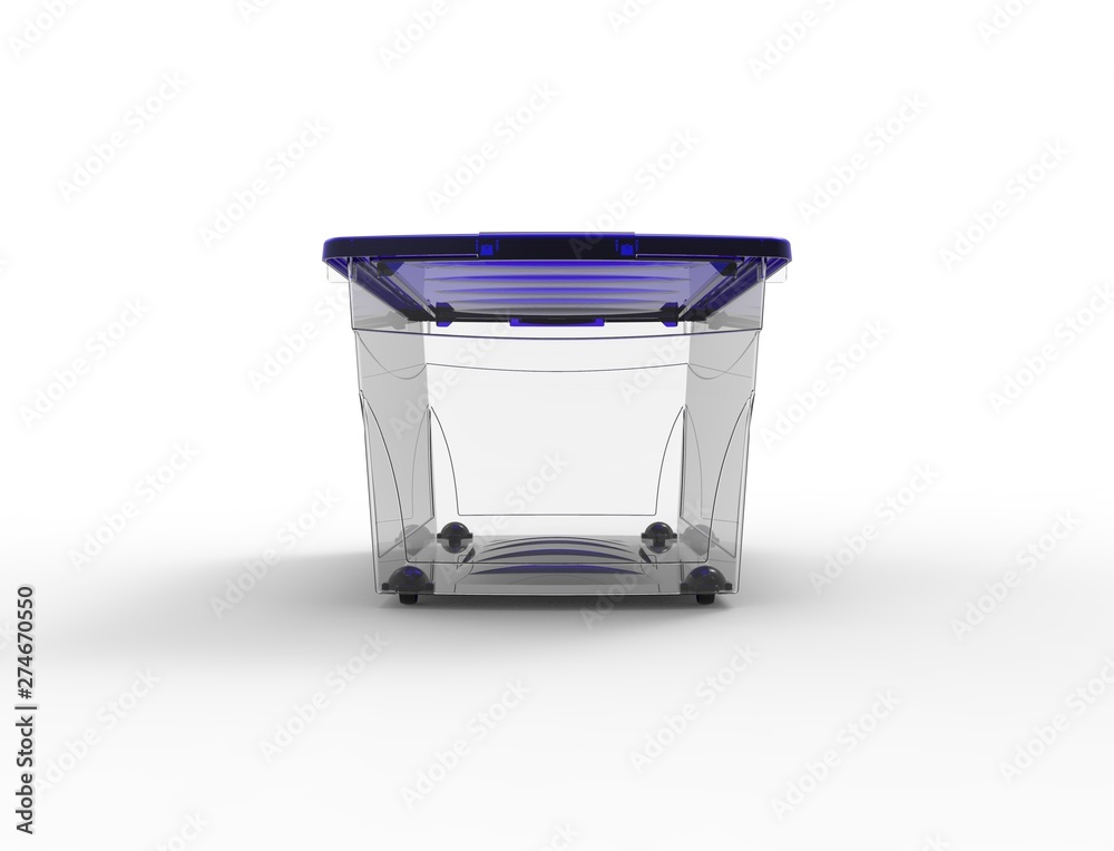 3d rendering of a plastic see through storage box isolated in white background 3d rendering of a plastic see through storage box isolated in white background