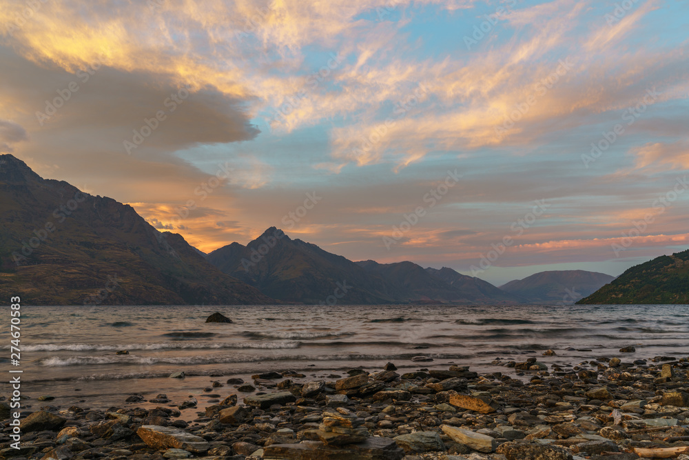 romantic afterglow after sunset over lake wakatipu, queenstown, new zealand 2