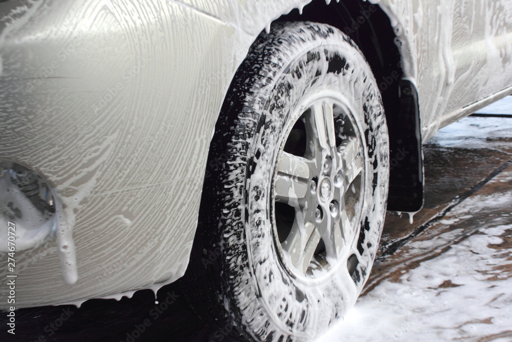 car wash foam on tire