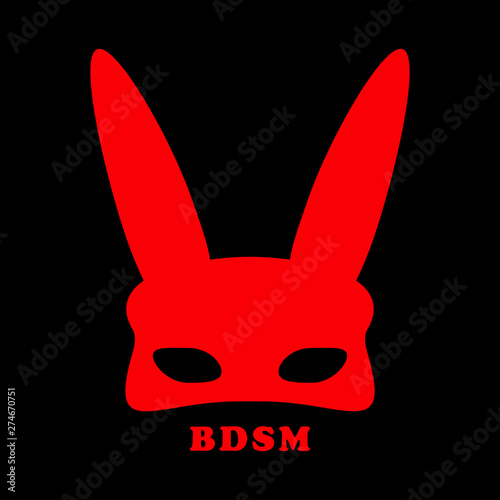 BDSM mask with rabbit ears, red on a black background, a symbol of submission, vector