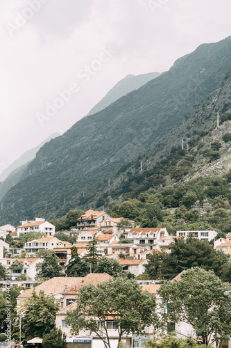 Panoramic views of the mountains in Europe. Mountains and rocks in the Bay of Kotor, Montenegro.
