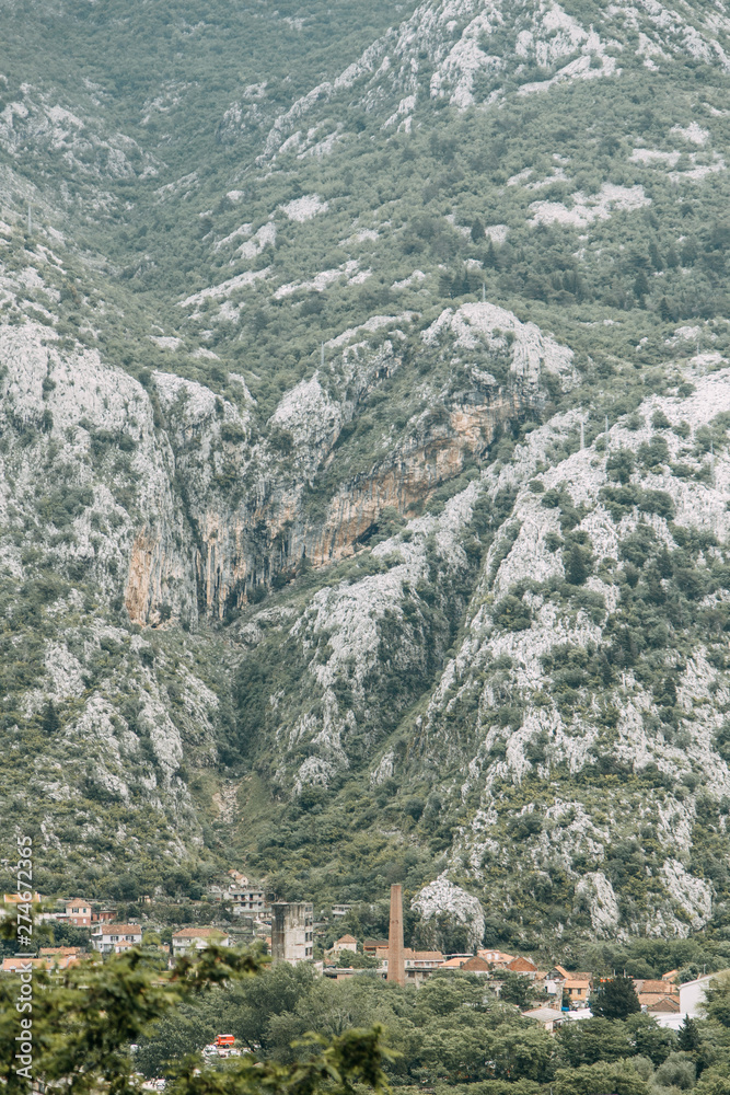Panoramic views of the mountains in Europe. Mountains and rocks in the Bay of Kotor, Montenegro.