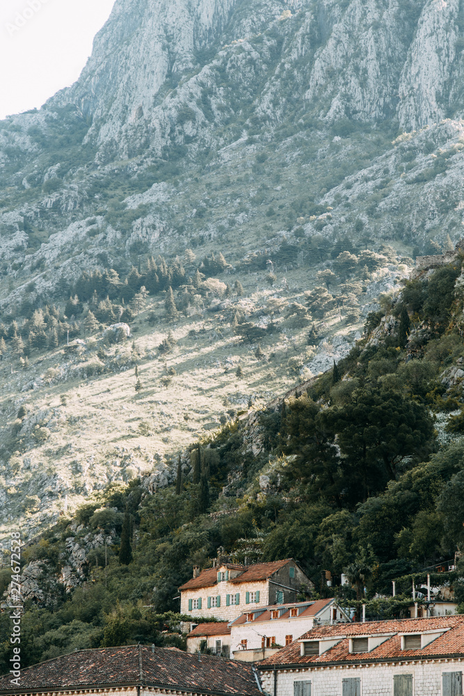Fototapeta premium Panoramic views of the mountains in Europe. Mountains and rocks in the Bay of Kotor, Montenegro.