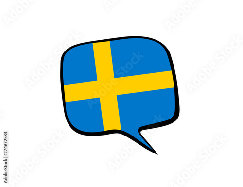 Speech bubble with the flag of Sweden on the white background. Vector illustration
