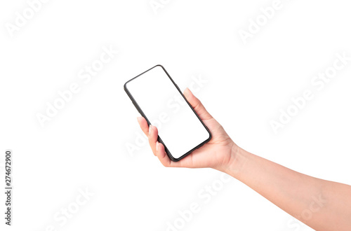 Woman hand holding the black smartphone