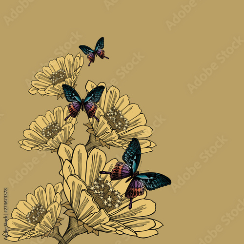 Wallpaper Mural Background with flowers and butterflies. Hand-drawing. Vector illustration. Torontodigital.ca