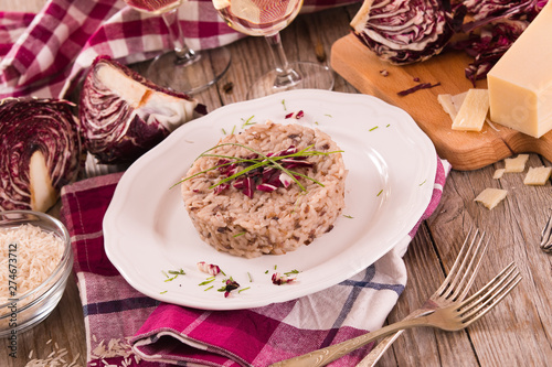 Risotto with red radicchio. photo