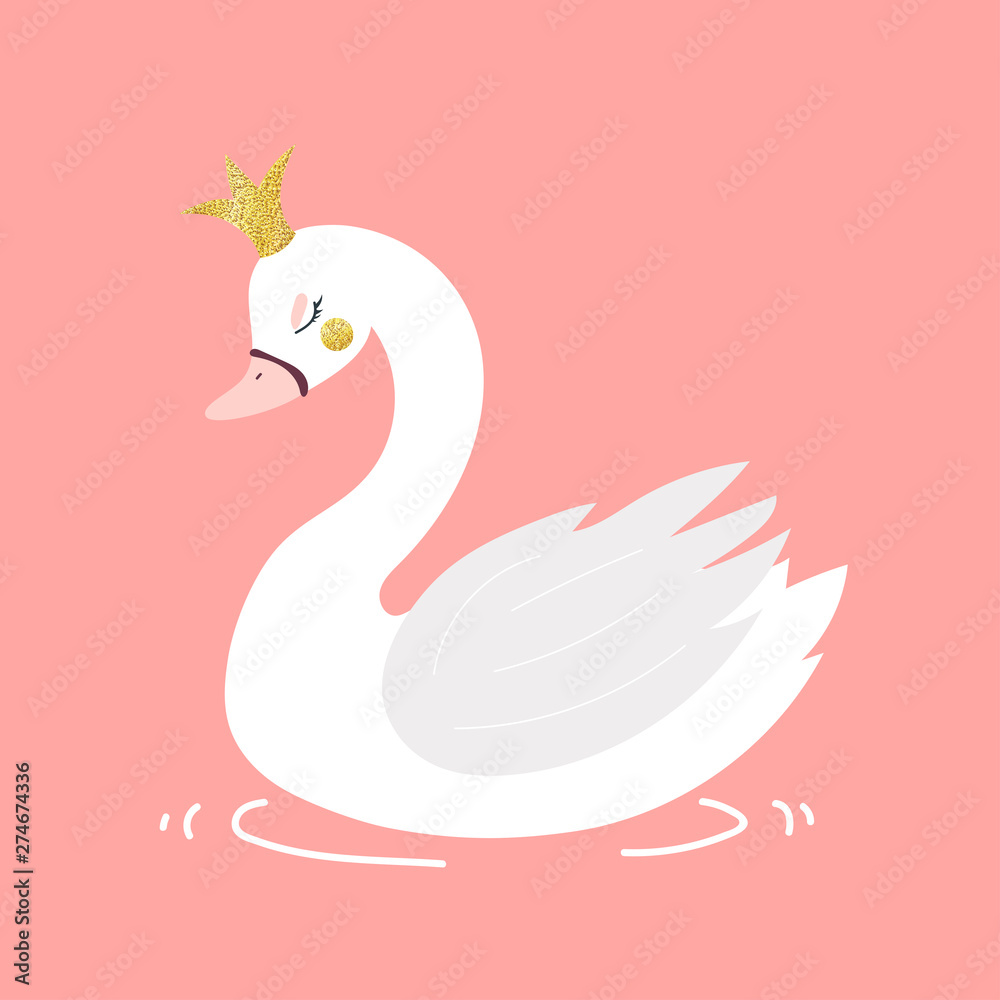 Beautiful white romantic dreaming swan princess with crown and floral flowers bouquet Beautiful white romantic dreaming swan princess with crown and floral flowers bouquet