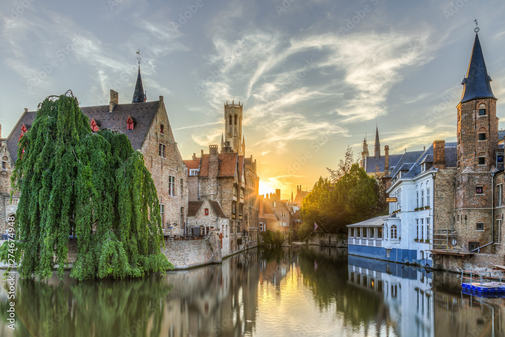 Fototapeta premium the Rozenhoedkaai in Bruges - a must see for the tourist who visit the historic city of Bruges in Belgium