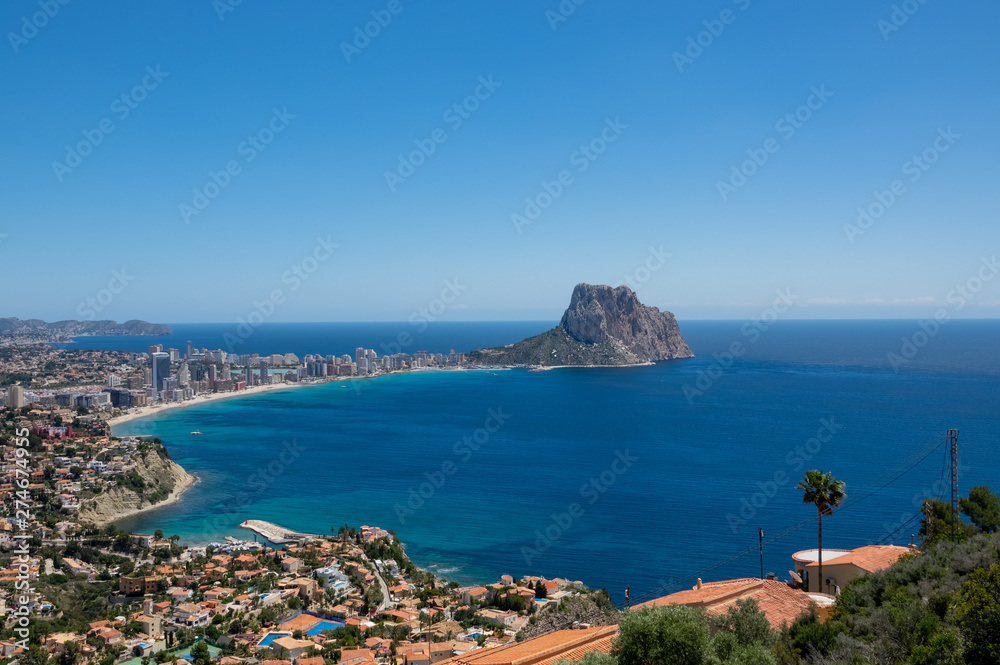 Beaches of Calpe and natural park of Penyal d'Ifac background, Spain