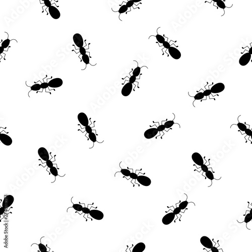 Ant monochromic pattern vector illustration. Black ants on light background