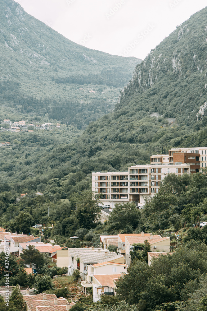 Obraz premium Sights of Montenegro and streets. Panorama of the Bay of Kotor and the old town.