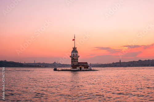 Sunset view of Maiden Tower(Kiz kulesi) in Bosphorus ,Istanbul Turkey © Nichapa