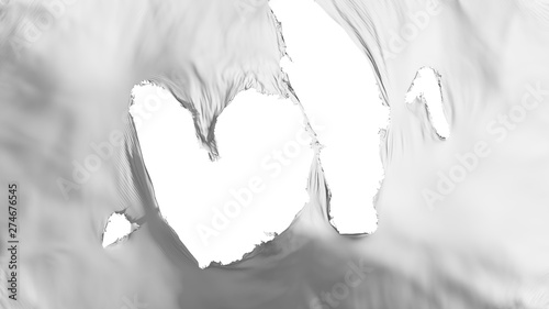 Ragged White color flag, white background, 3d rendering