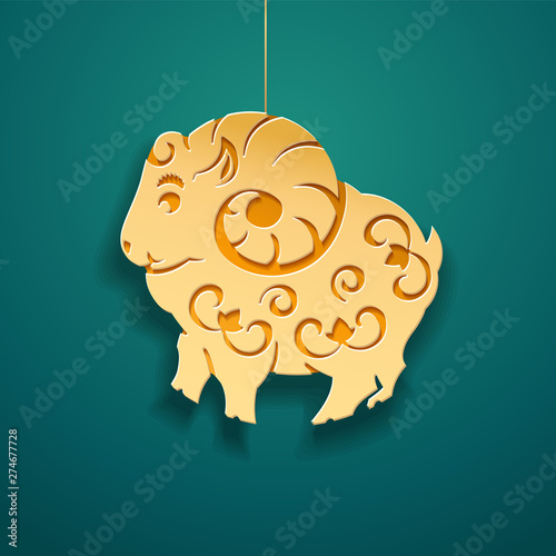 Paper sheep for islam and muslim holiday decoration. Ram for Eid al-Adha or ul-Adha or goat for feast of sacrifice, animal for turkish kurban bayram. Lamb for ramadan mubarak or ramazan kareem, Barkid