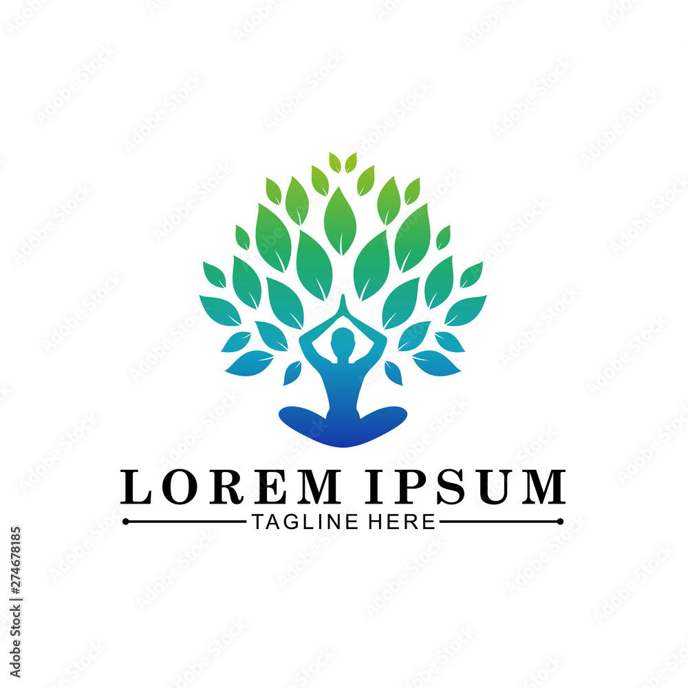 logo design templates gradient colors - alternative medicine and wellness centers - tree, herbal and yoga icons
