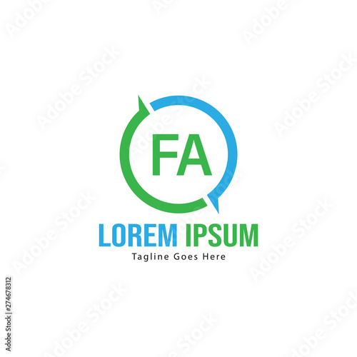 Initial FA logo template with modern frame. Minimalist FA letter logo vector illustration