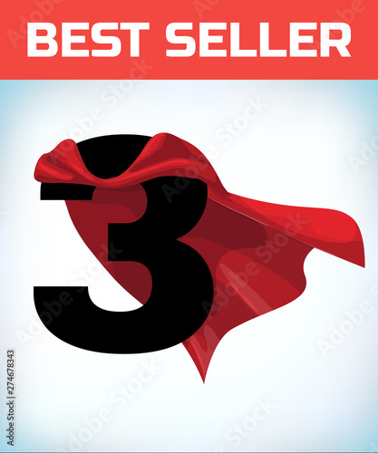 three in red hero cape. Super cloak. Super power. Power concept. Leadership sign. Superhero symbol