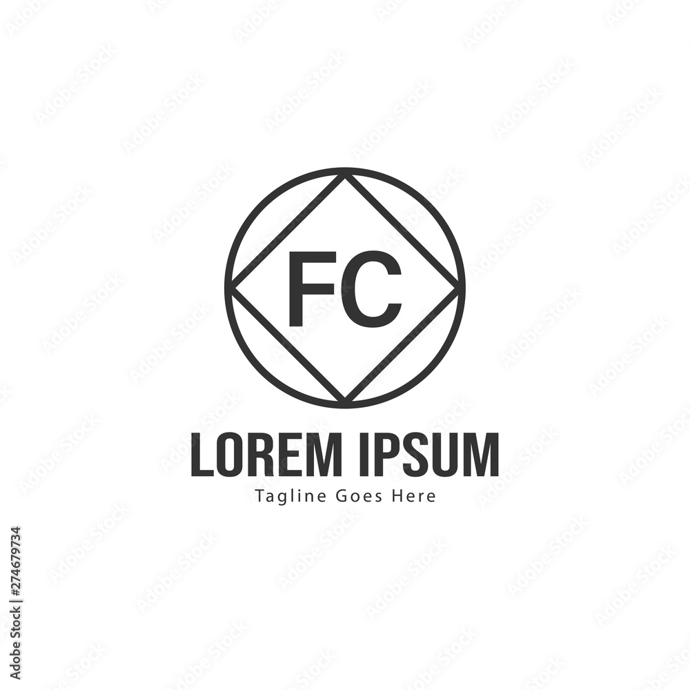 Initial FC logo template with modern frame. Minimalist FC letter logo vector illustration