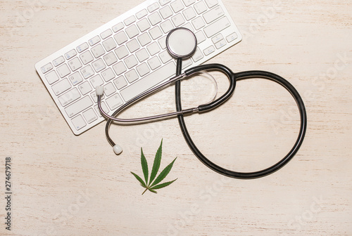 Wallpaper Mural Conceptual order online. The concept of medicine. keyboard, hemp. treatment of patients. marijuana leaf Torontodigital.ca