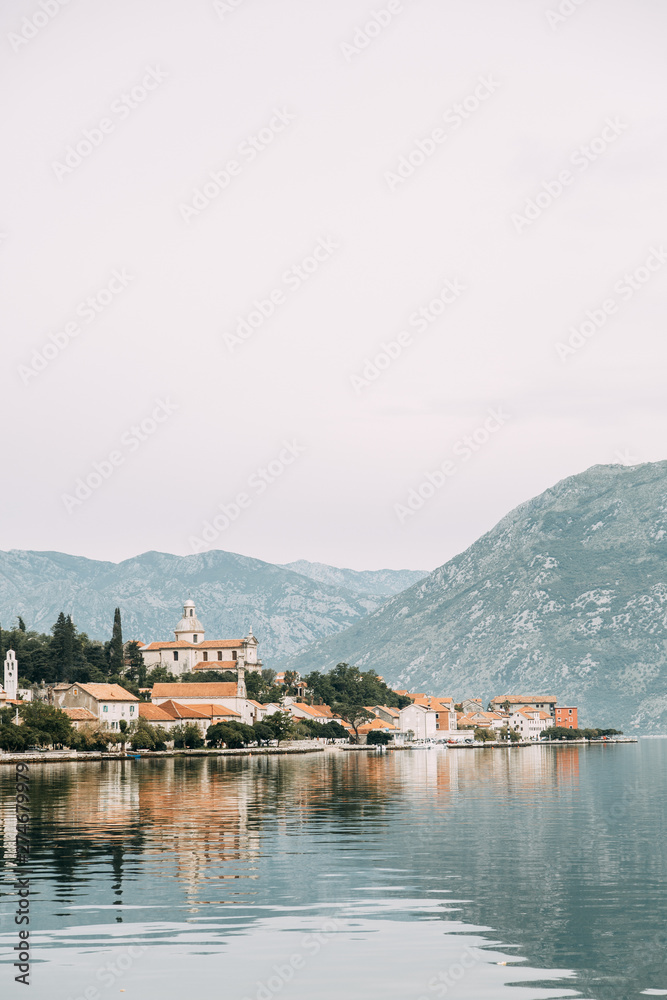 Attractions and the coastal town of Kotor. Panorama of the Gulf in Montenegro, Kindness.