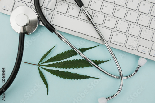 Wallpaper Mural Conceptual order online. The concept of medicine. keyboard, hemp. treatment of patients. marijuana leaf Torontodigital.ca