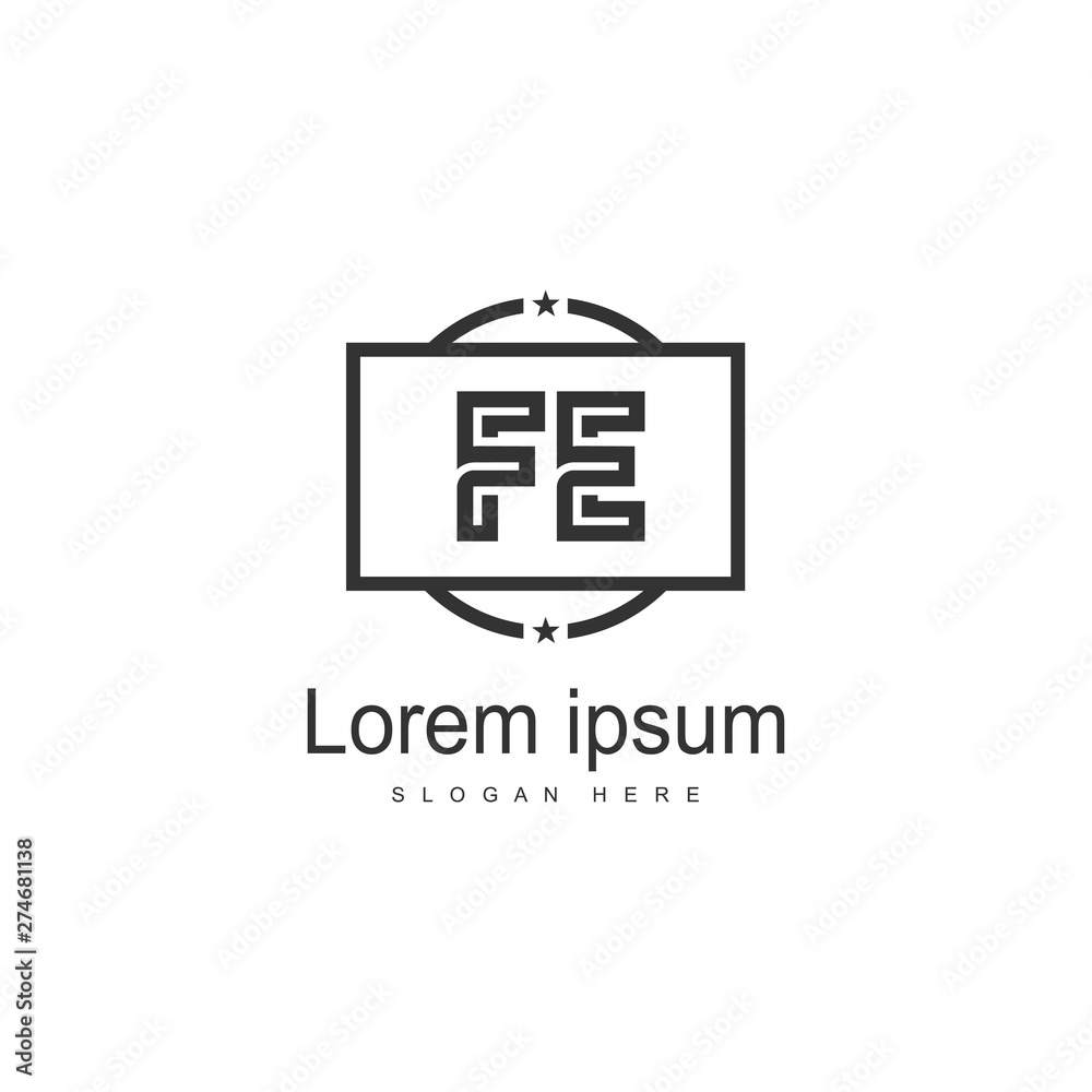 Initial FE logo template with modern frame. Minimalist FE letter logo vector illustration