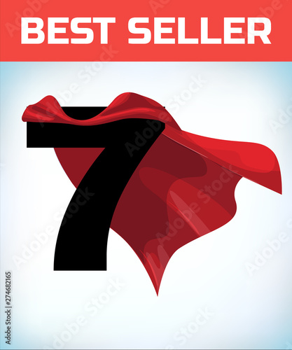 seven in red hero cape. Super cloak. Super power. Power concept. Leadership sign. Superhero symbol