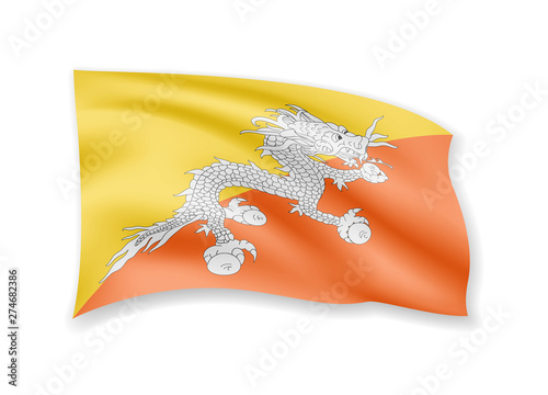 Waving Bhutan flag on white. Flag in the wind.