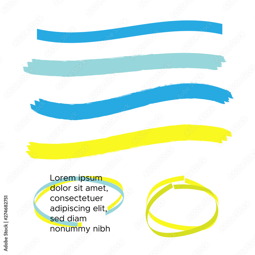 Obraz premium Vector yellow highlighter brush lines. Brush pen underline. Yellow watercolor hand drawn highlight