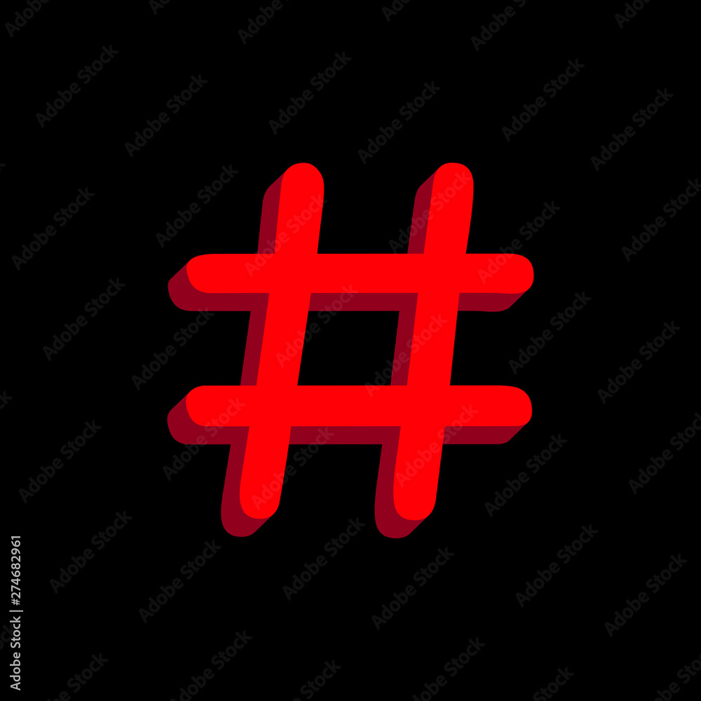 Fototapeta premium Hashtag, red on black 3D background, vector
