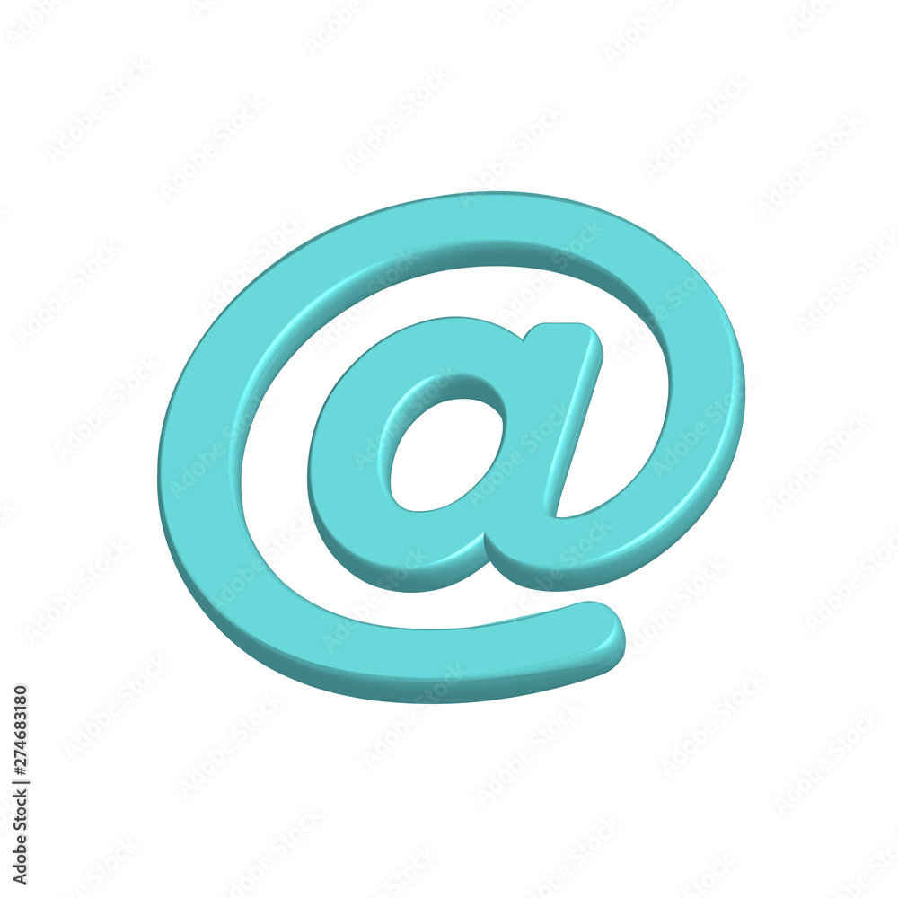 Mail sign, blue on white background, 3d, vector