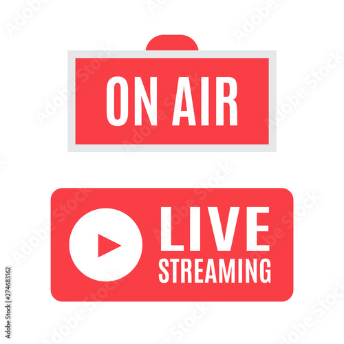 Broadcast studio on air light. Air live sign. Live Streaming icon vector