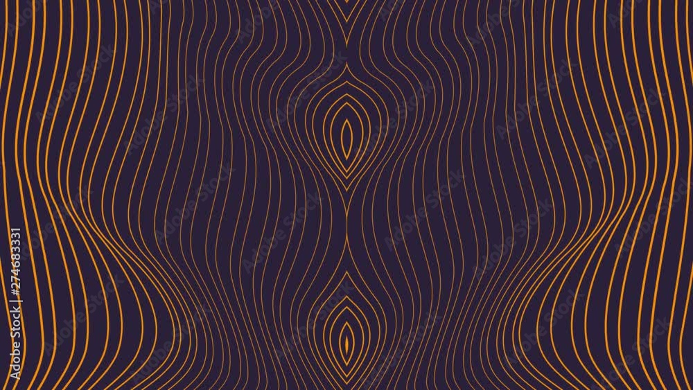 Smooth flow of yellow blending lines on dark background. Motion wallpaper with wavy stroke brush. Seamless looping animation.