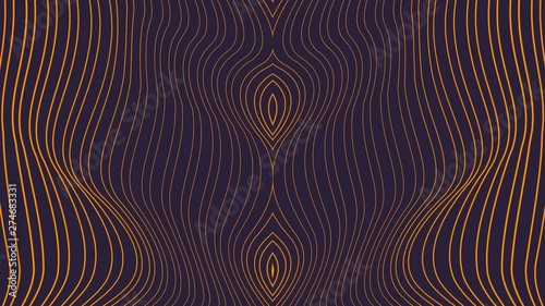 Smooth flow of yellow blending lines on dark background. Motion wallpaper with wavy stroke brush. Seamless looping animation.