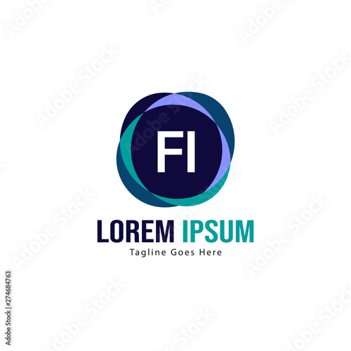 Initial FI logo template with modern frame. Minimalist FI letter logo vector illustration