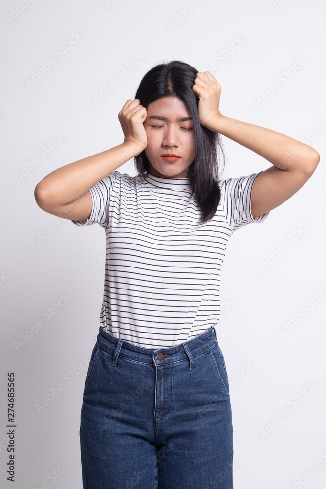 Young Asian woman got sick and headache. Young Asian woman got sick and headache.