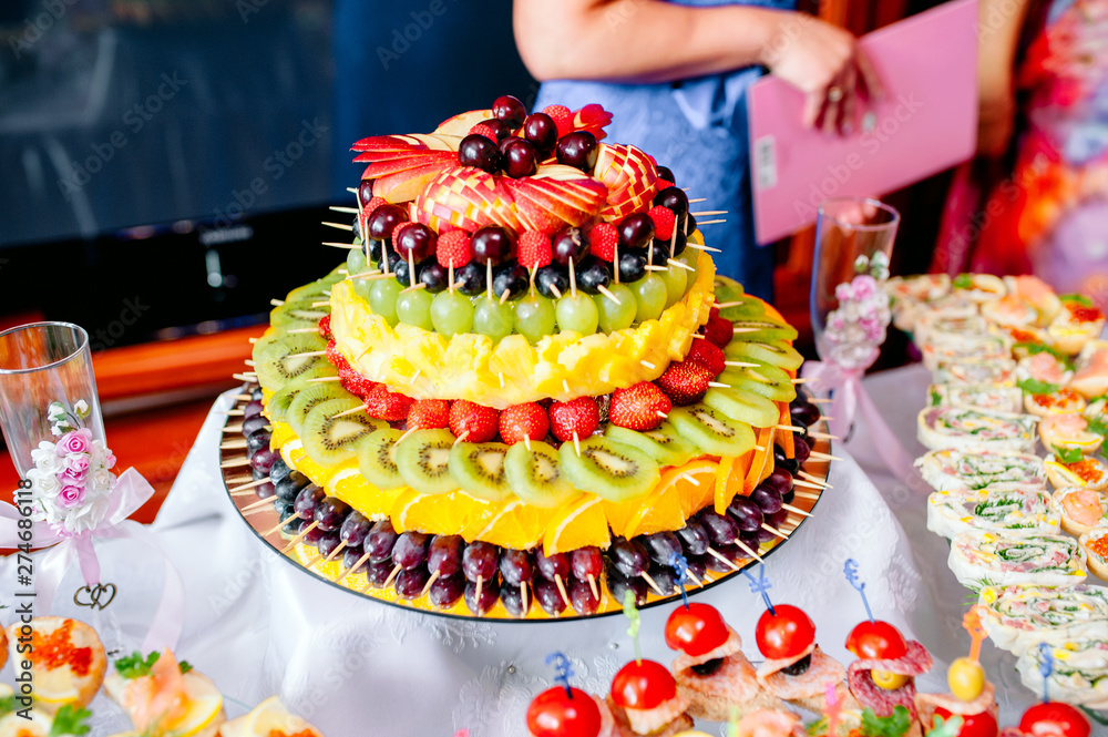 Fototapeta premium Bruschetta with tomato, Italian finger food wedding snacks