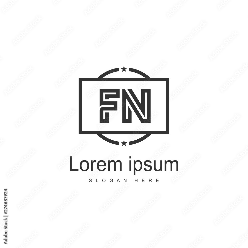 Initial FN logo template with modern frame. Minimalist FN letter logo vector illustration