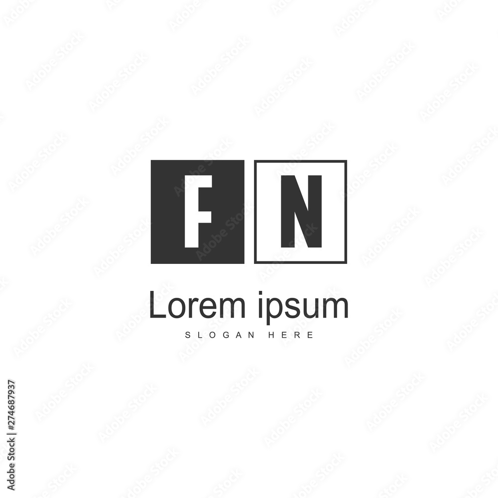 Initial FN logo template with modern frame. Minimalist FN letter logo vector illustration